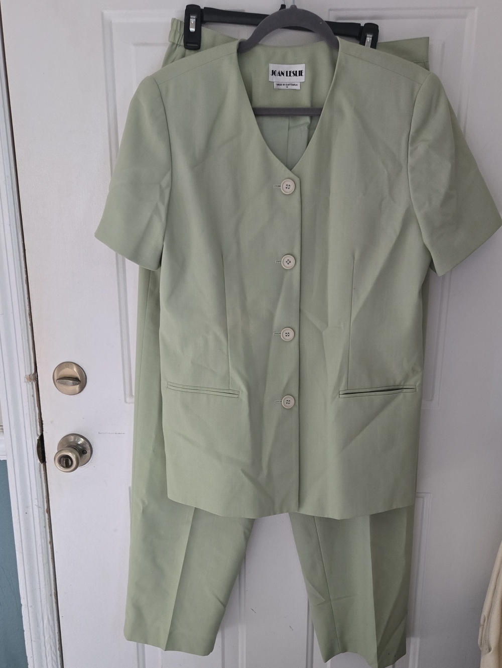Joan Leslie Vintage Light Sage Green Short-Sleeve Pant Suit